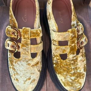 Circus by Sam Edelman Gold Velvet Platform Mary Jane Shoes